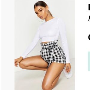 Boohoo Ribbed Long Sleeve Crop Top White